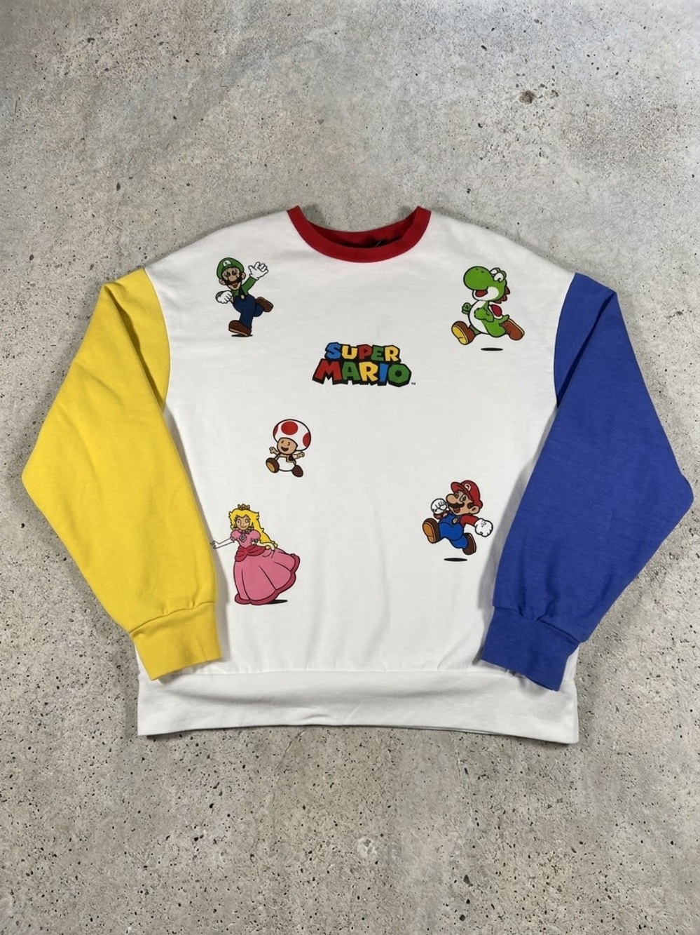 Nintendo Colorblock Crewneck Sweater - White with Yellow & Blue Sleeves